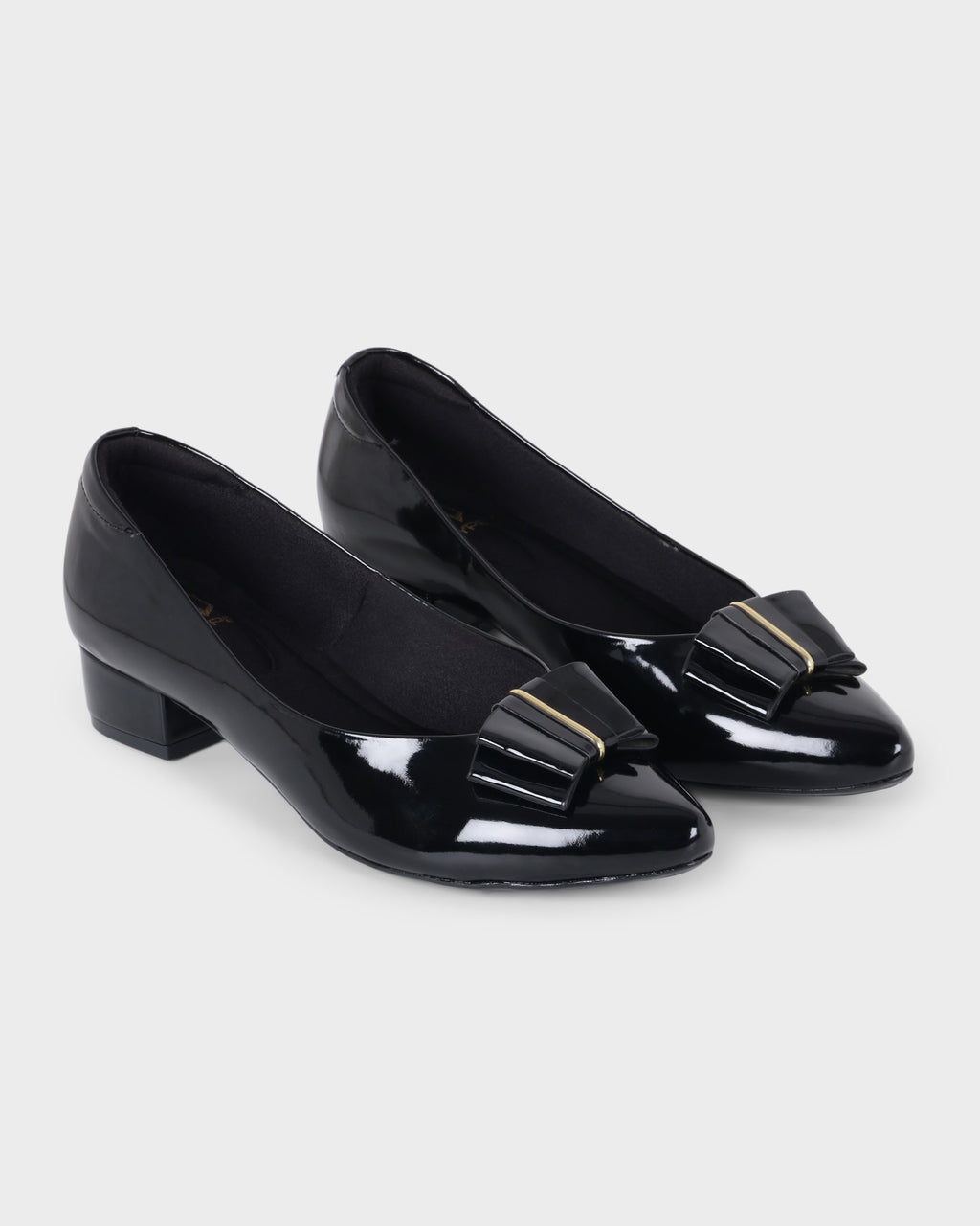 Rosette Bow Low Block Heel Pumps photo 2 - Black
