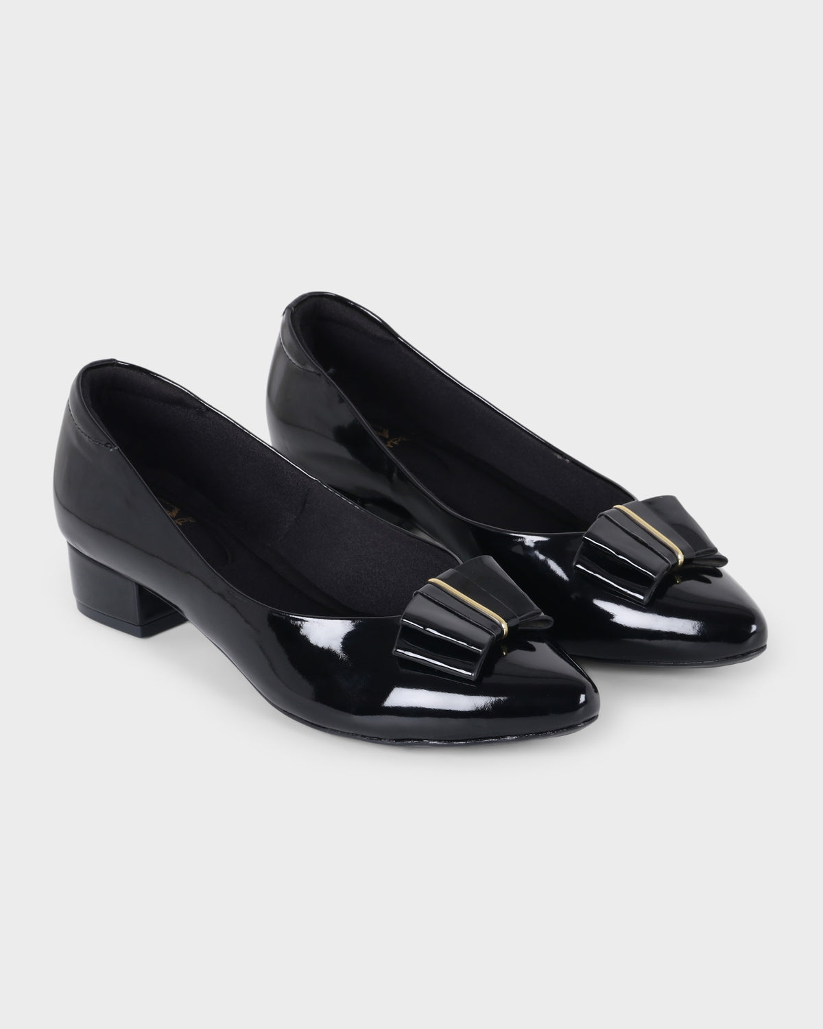 Rosette Bow Low Block Heel Pumps photo 2 - Black