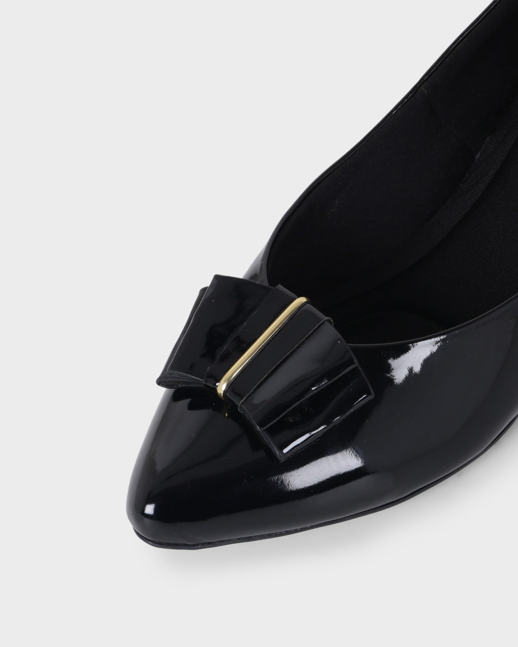 Rosette Bow Low Block Heel Pumps photo 3 - Black