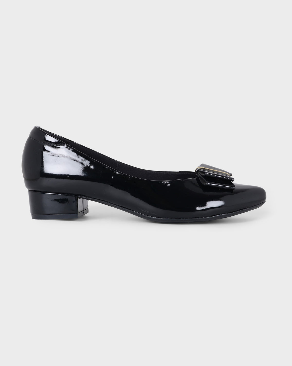Rosette Bow Low Block Heel Pumps photo 1 - Black