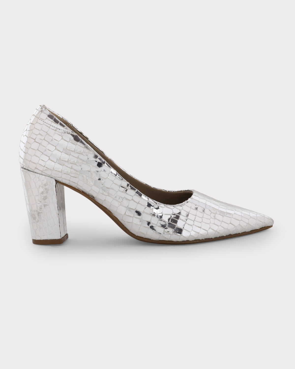 Marianna Pointed-toe Party Wear Block Heel Pumps photo 5 - Silver
