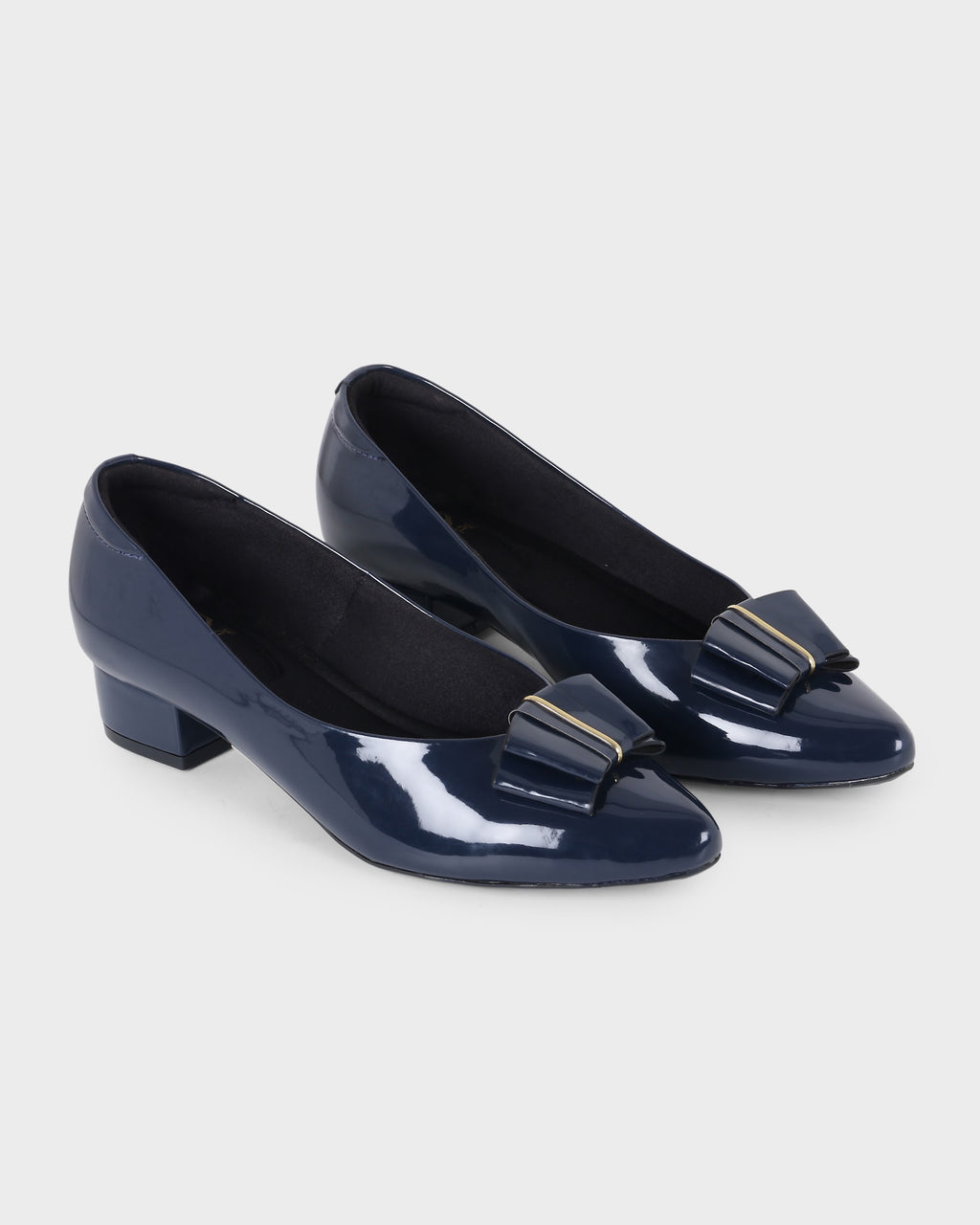 Rosette Bow Low Block Heel Pumps photo 2 - Blue