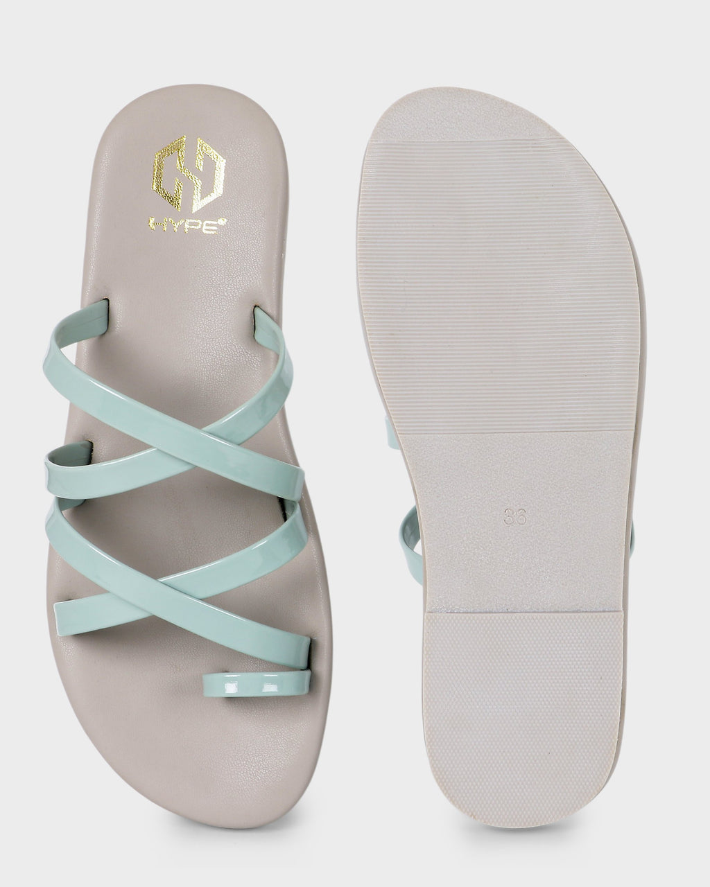Aurelia Multi-Strap Toe-Ring Flat Slides - Green