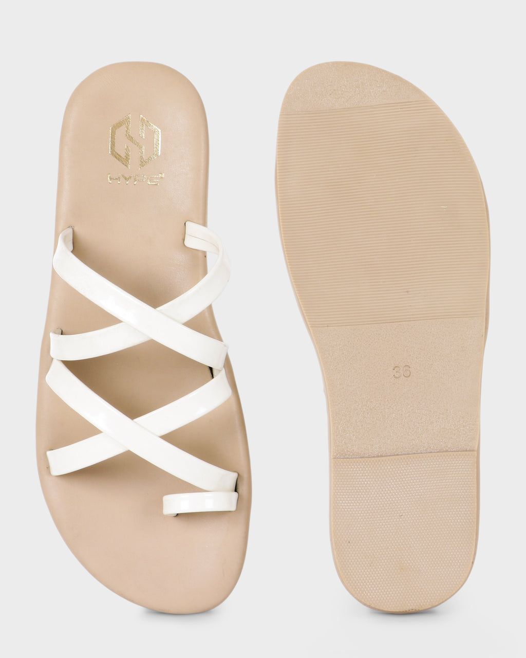 Aurelia Multi-Strap Toe-Ring Flat Slides - White