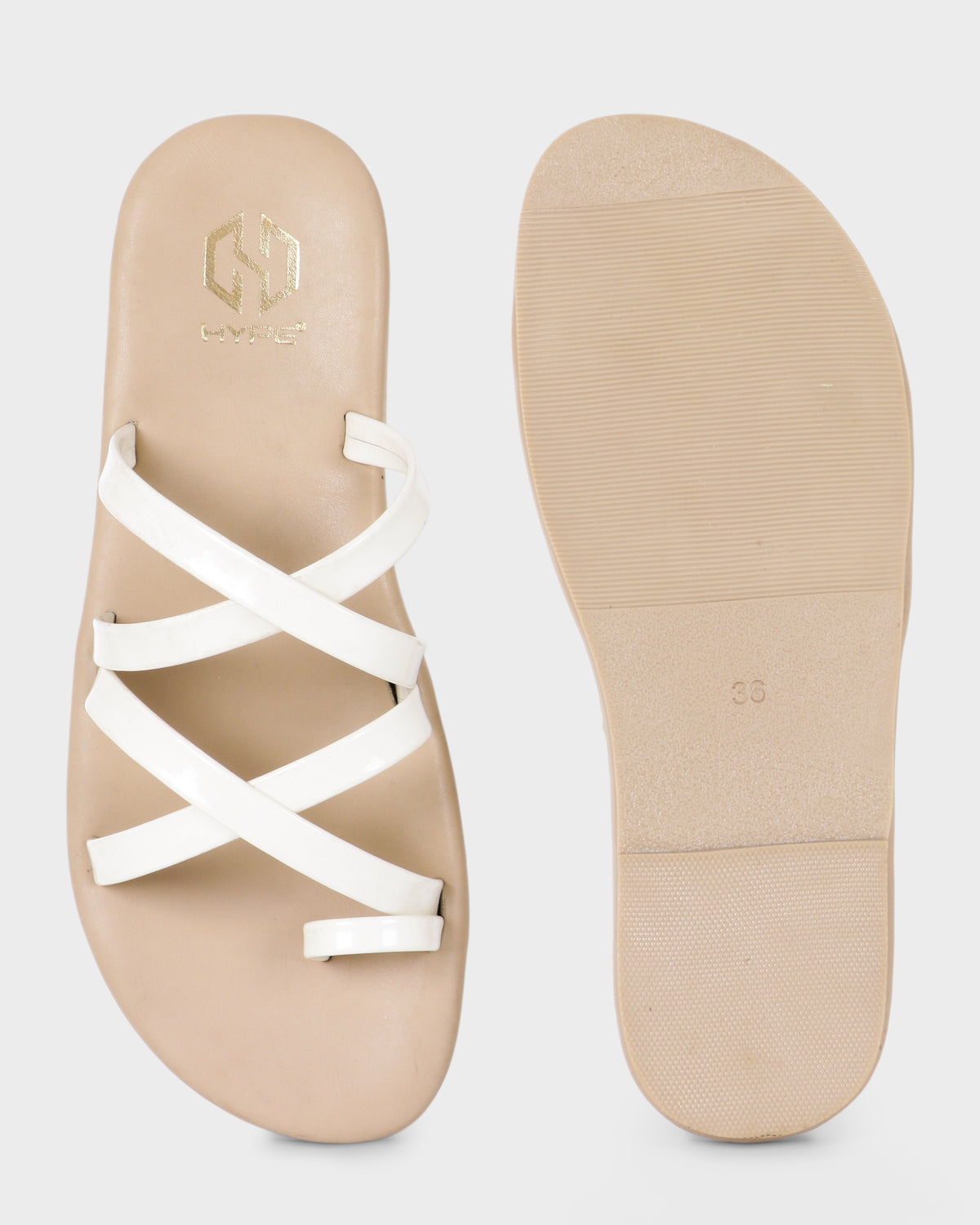 Aurelia Multi-Strap Toe-Ring Flat Slides - White