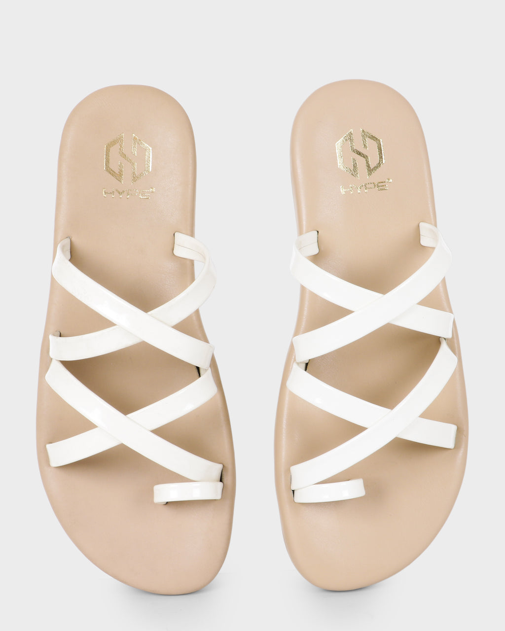 Aurelia Multi-Strap Toe-Ring Flat Slides - White