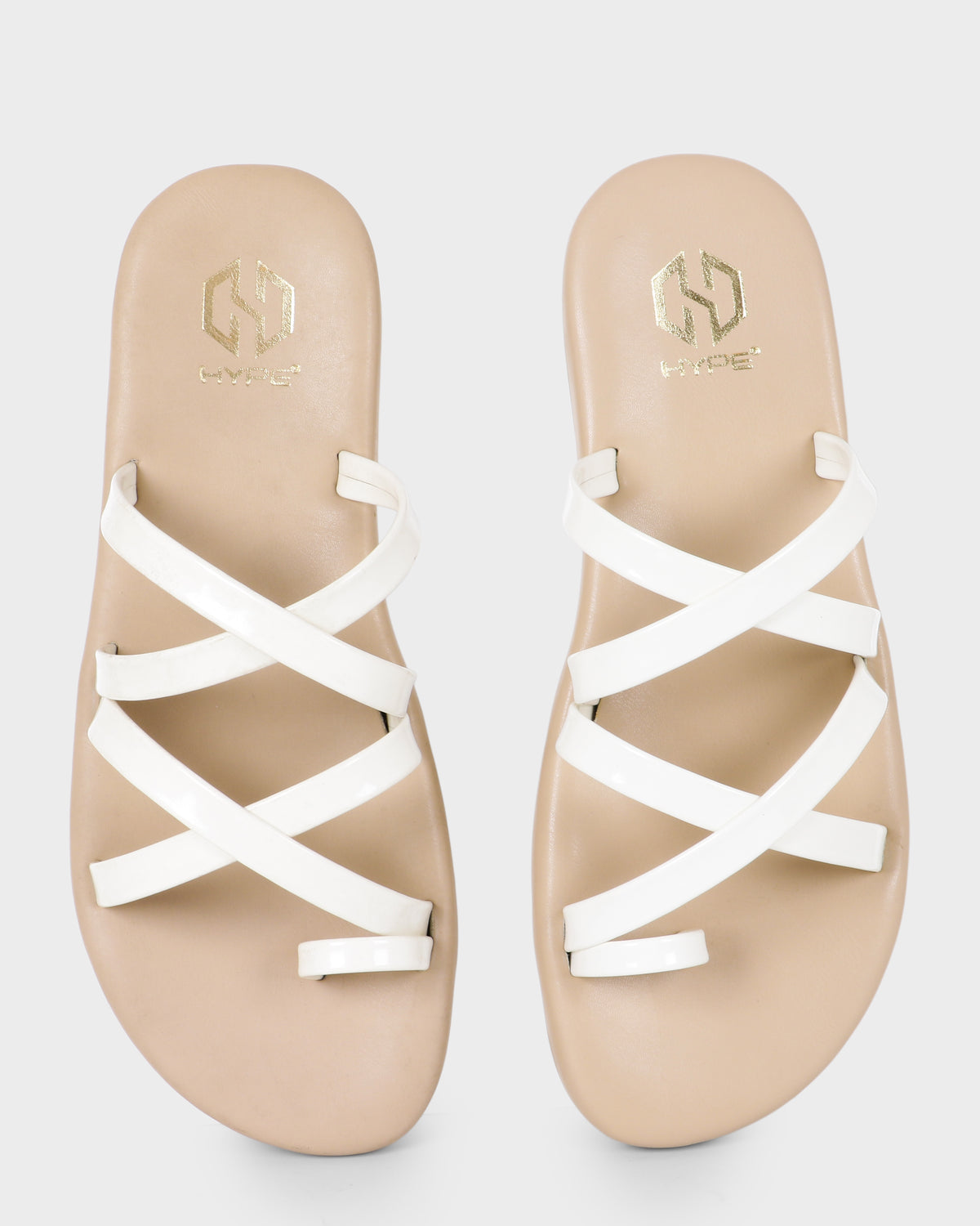 Aurelia Multi-Strap Toe-Ring Flat Slides - White