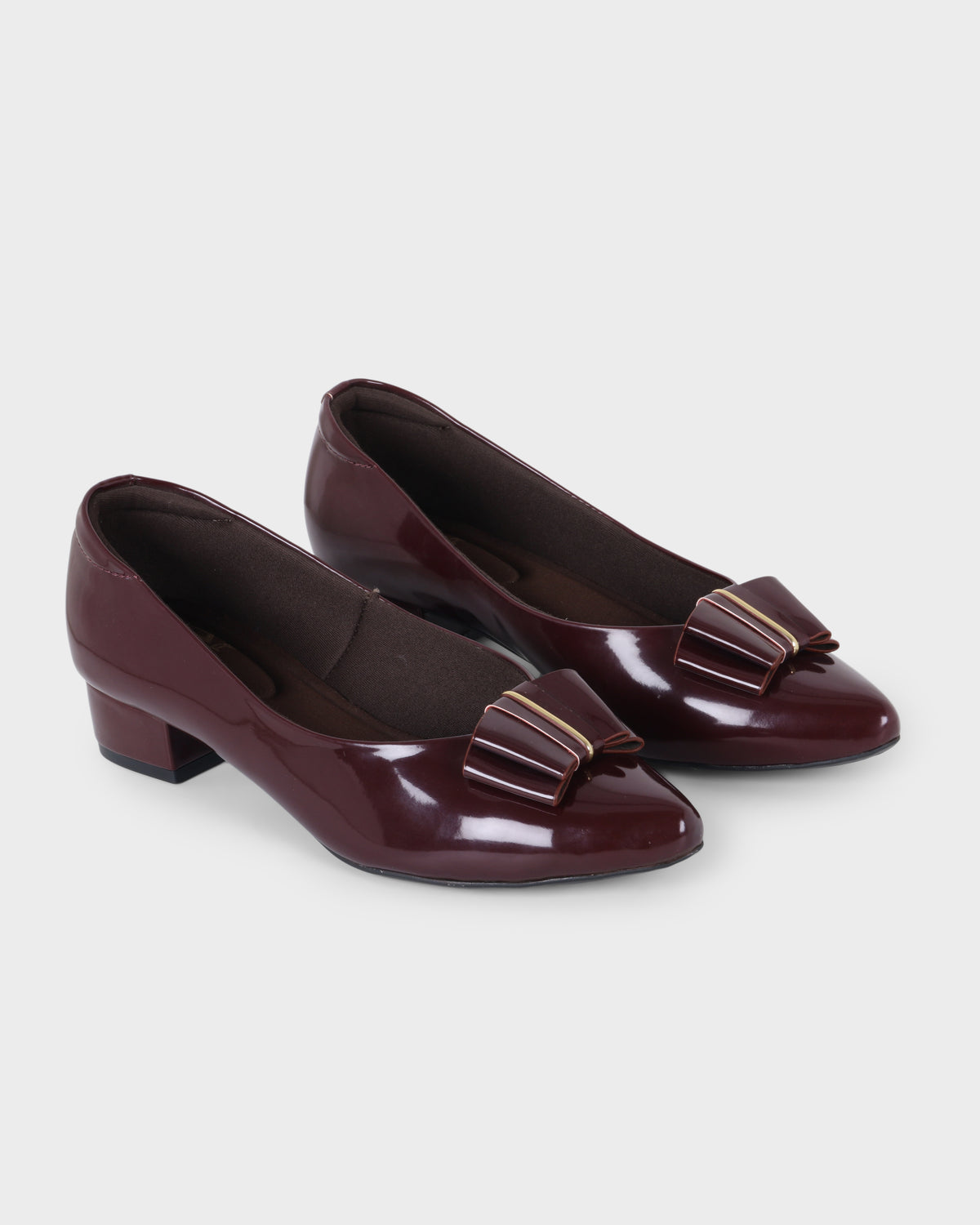 Rosette Bow Low Block Heel Pumps photo 2 - Maroon
