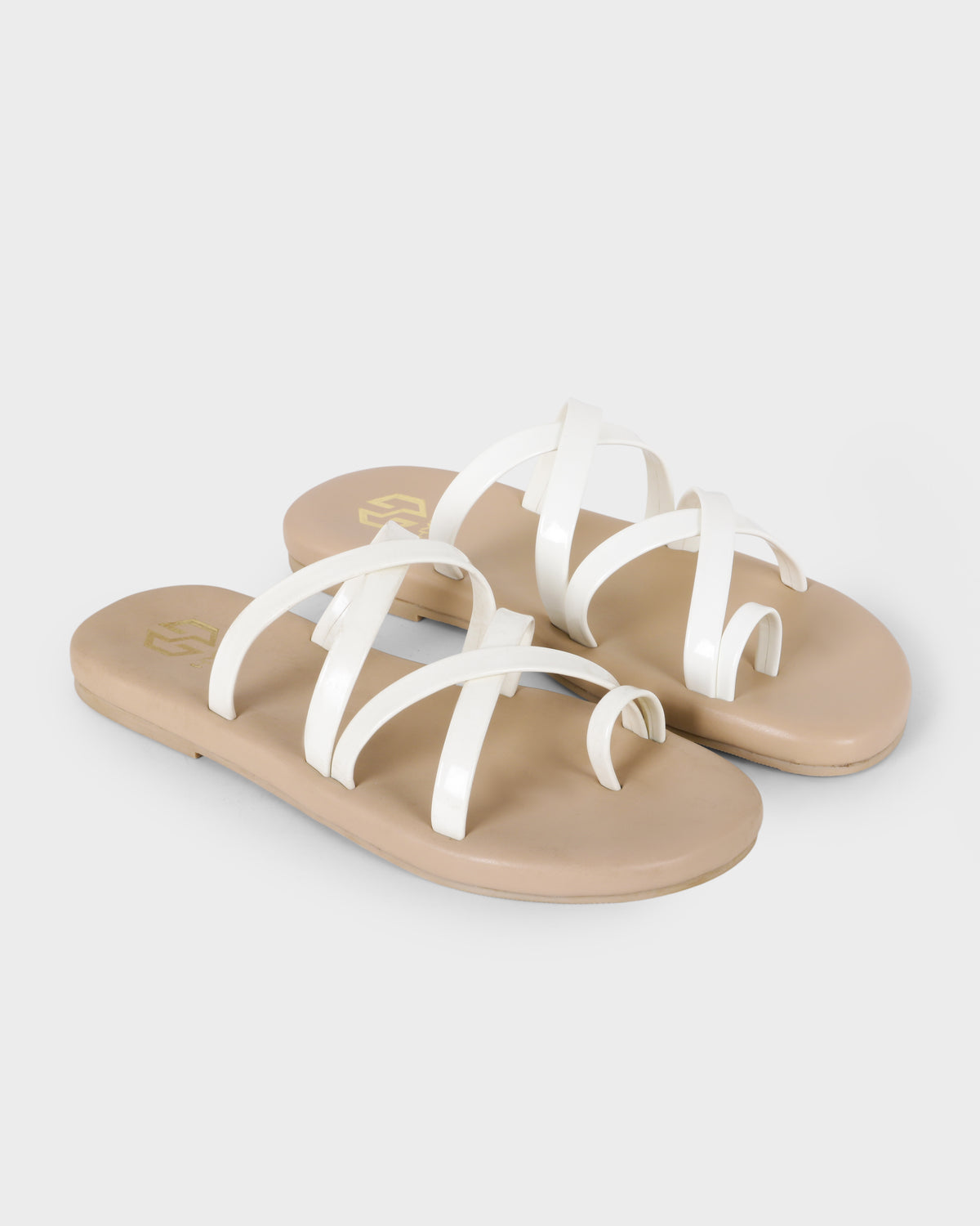Aurelia Multi-Strap Toe-Ring Flat Slides - White