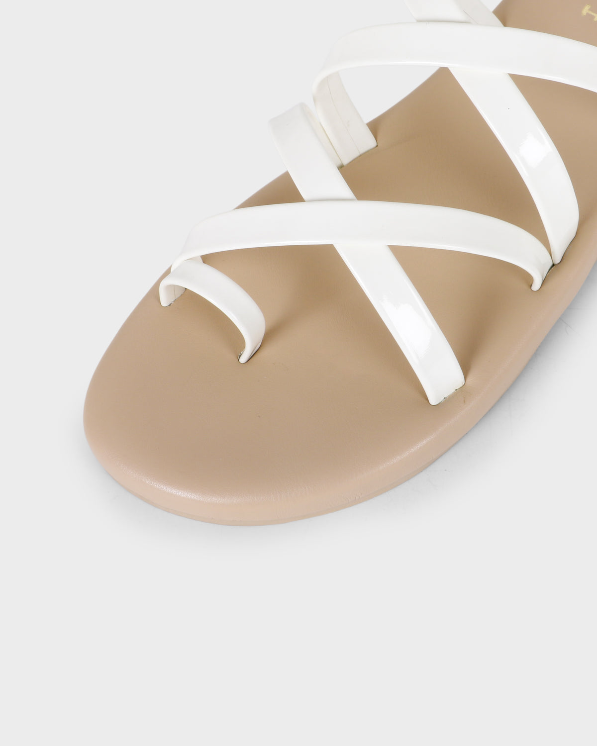 Aurelia Multi-Strap Toe-Ring Flat Slides - White