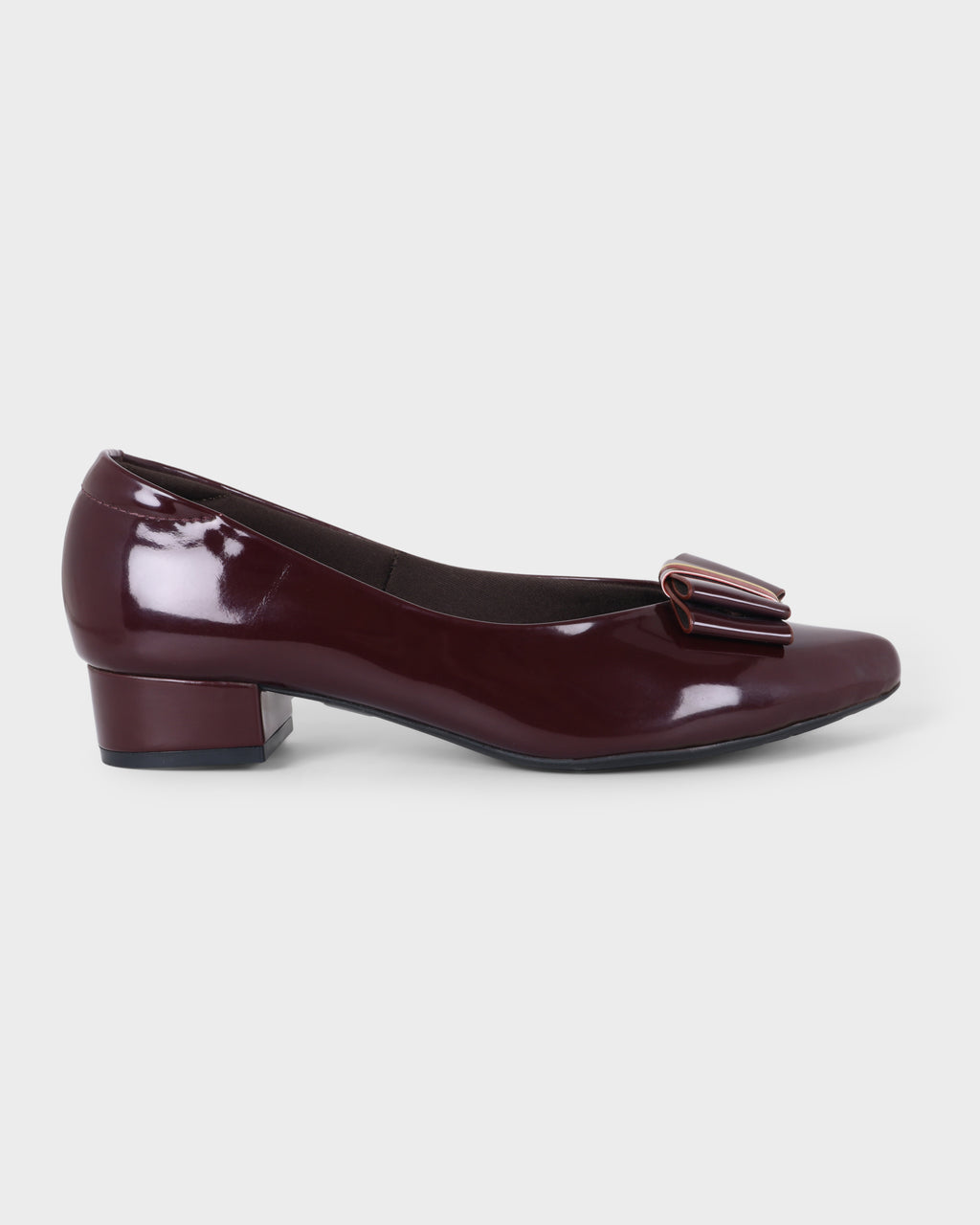 Rosette Bow Low Block Heel Pumps photo 1 - Maroon